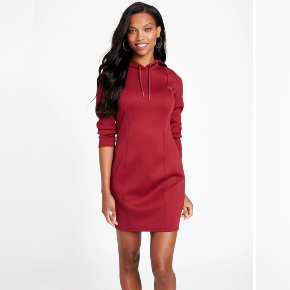 GUESS Ari Sweatshirt Dress Beet Juice Red Size XS Hoodie Dress  NWT